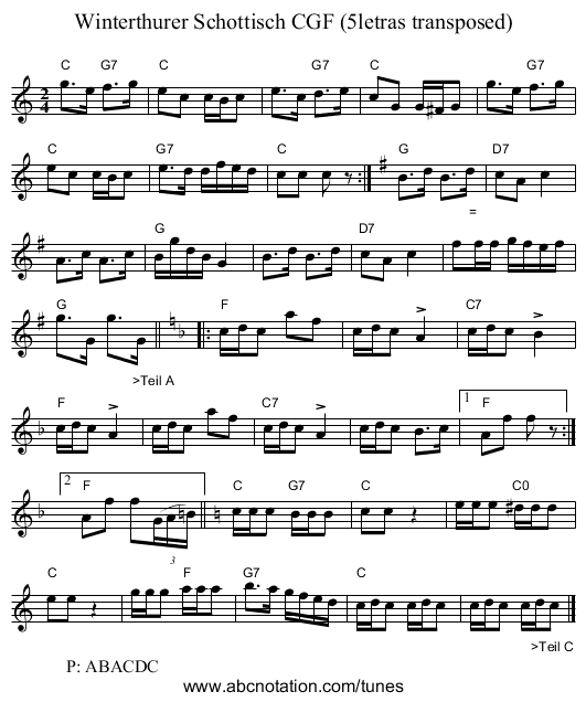 Winterthurer Schottisch CGF (5letras transposed) - staff notation