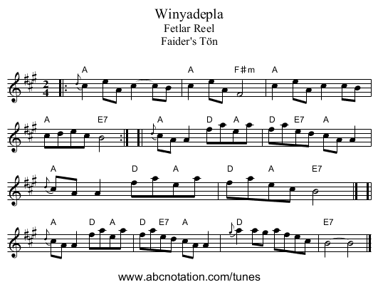 Winyadepla - staff notation