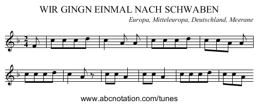 WIR GINGN EINMAL NACH SCHWABEN - staff notation