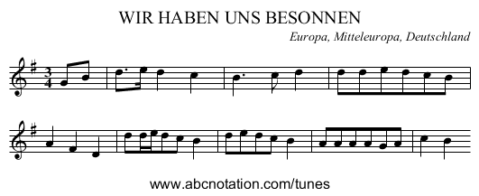 WIR HABEN UNS BESONNEN - staff notation