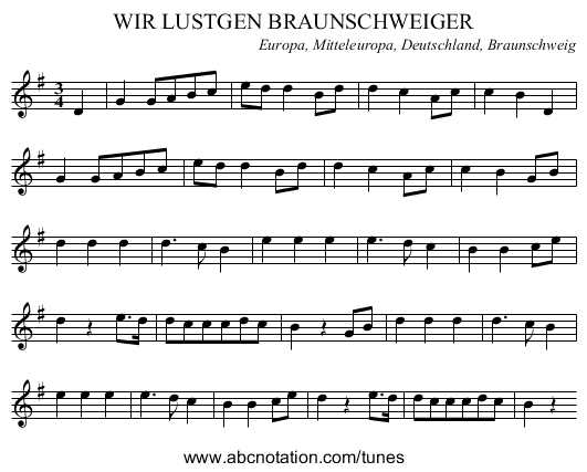 WIR LUSTGEN BRAUNSCHWEIGER - staff notation