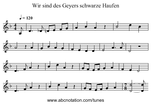 Wir sind des Geyers schwarze Haufen - staff notation