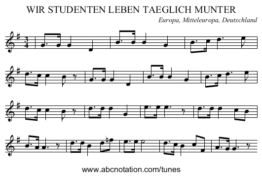 WIR STUDENTEN LEBEN TAEGLICH MUNTER - staff notation