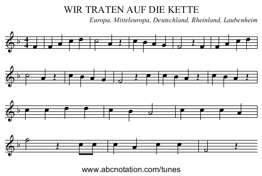 WIR TRATEN AUF DIE KETTE - staff notation