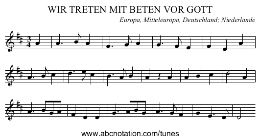 WIR TRETEN MIT BETEN VOR GOTT - staff notation