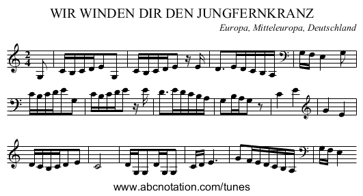 WIR WINDEN DIR DEN JUNGFERNKRANZ - staff notation