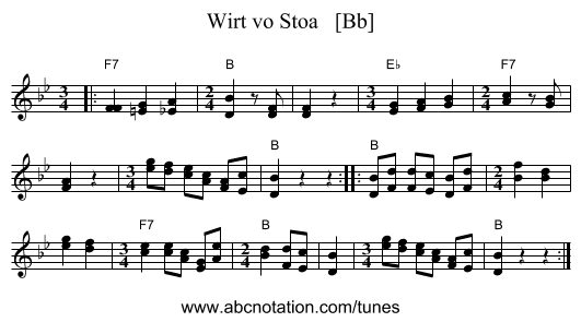 Wirt vo Stoa   [Bb] - staff notation