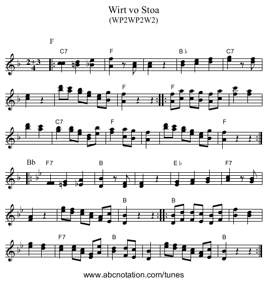 Wirt vo Stoa - staff notation