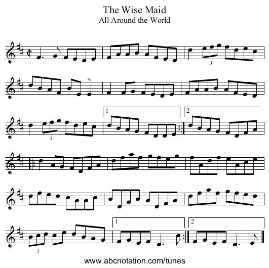 Wise Maid, The - staff notation