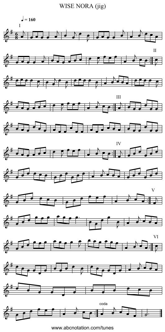 WISE NORA (jig) - staff notation