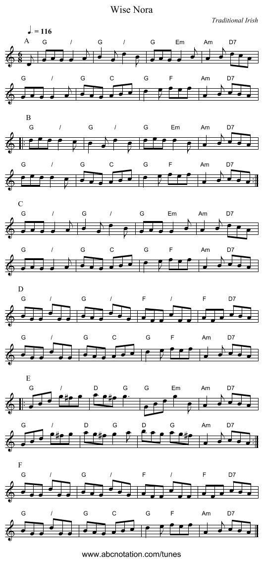 Wise Nora - staff notation