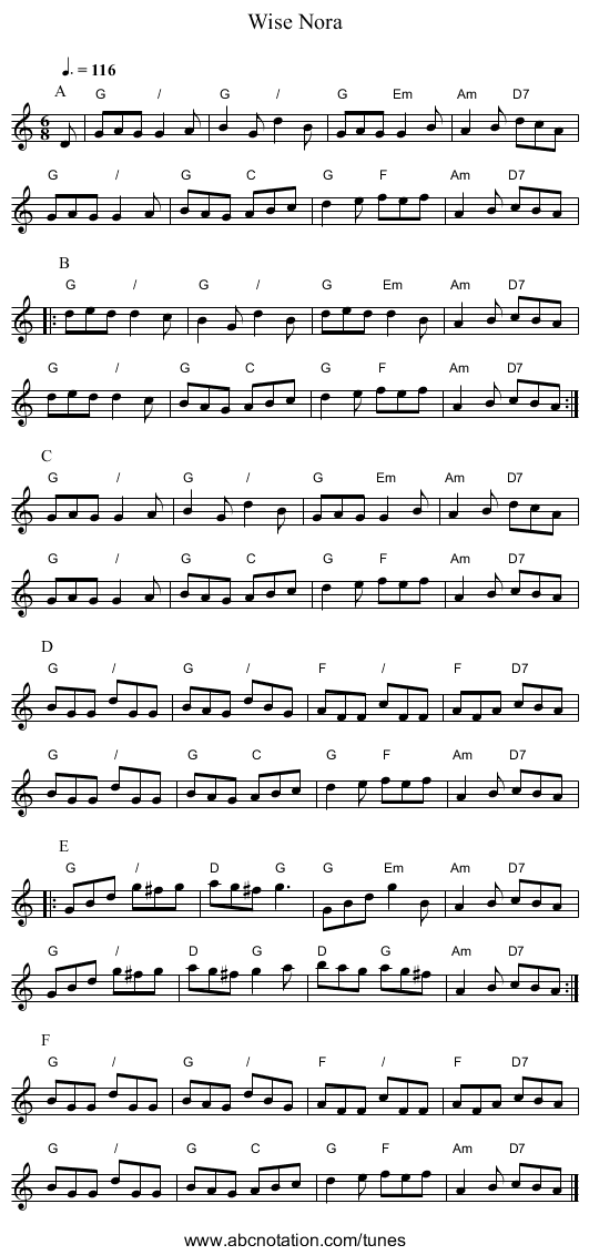 Wise Nora - staff notation