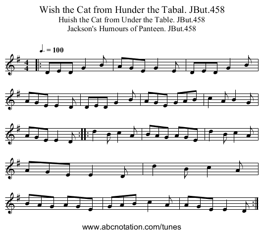 Wish the Cat from Hunder the Tabal. JBut.458 - staff notation