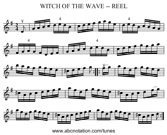 WITCH OF THE WAVE -- REEL - staff notation