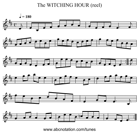 WITCHING HOUR (reel), The - staff notation