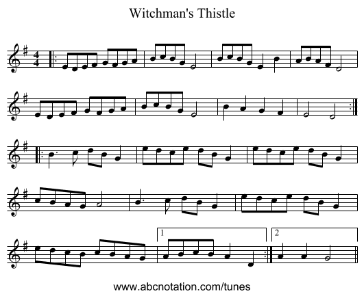 Witchman's Thistle - staff notation