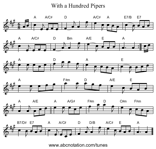 With a Hundred Pipers - staff notation