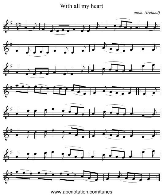 With all my heart - staff notation
