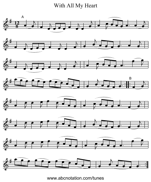 With All My Heart - staff notation