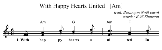 With Happy Hearts United   [Am] - staff notation