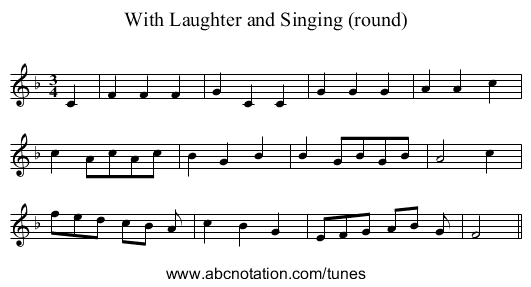 With Laughter and Singing (round) - staff notation