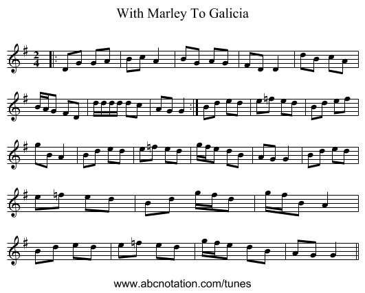 With Marley To Galicia - staff notation