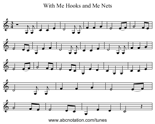 With Me Hooks and Me Nets - staff notation