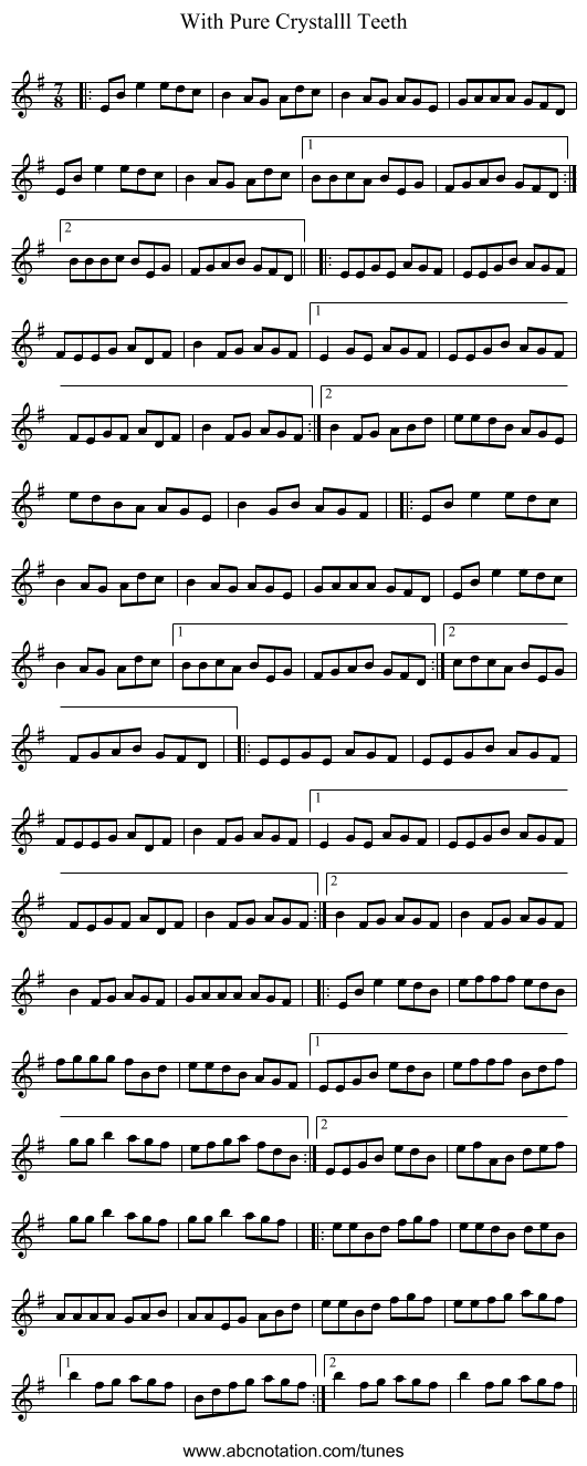 With Pure Crystalll Teeth - staff notation