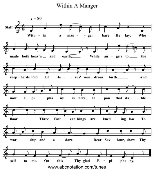 Within A Manger - staff notation