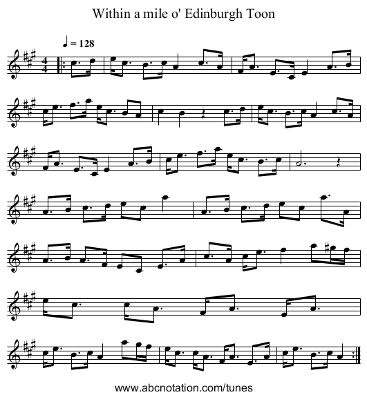 Within a mile o' Edinburgh Toon - staff notation