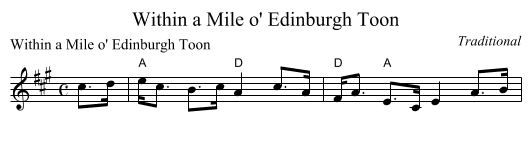 Within a Mile o' Edinburgh Toon - staff notation