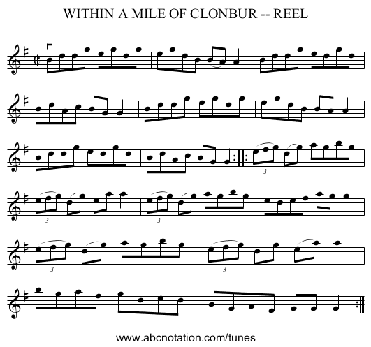 WITHIN A MILE OF CLONBUR -- REEL - staff notation