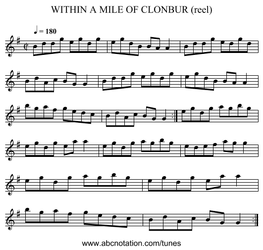 WITHIN A MILE OF CLONBUR (reel) - staff notation