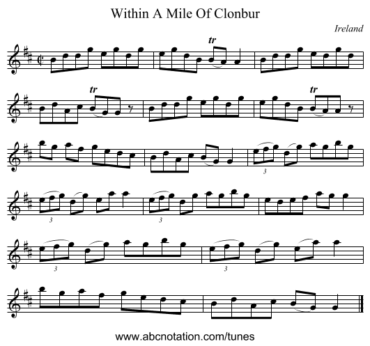 Within A Mile Of Clonbur - staff notation