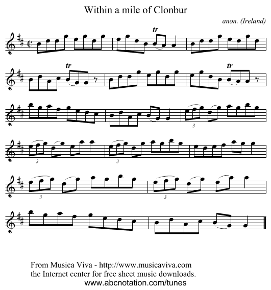 Within a mile of Clonbur - staff notation