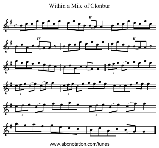 Within a Mile of Clonbur - staff notation