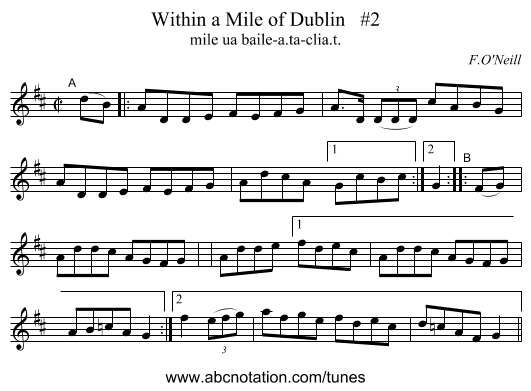Within a Mile of Dublin #2 - staff notation