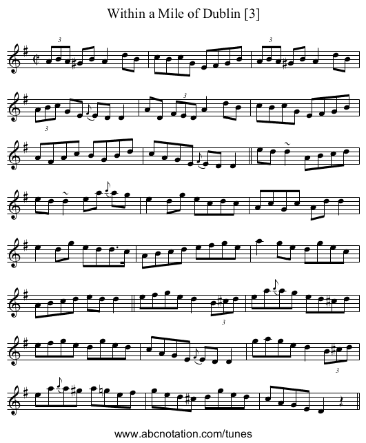 Within a Mile of Dublin [3] - staff notation