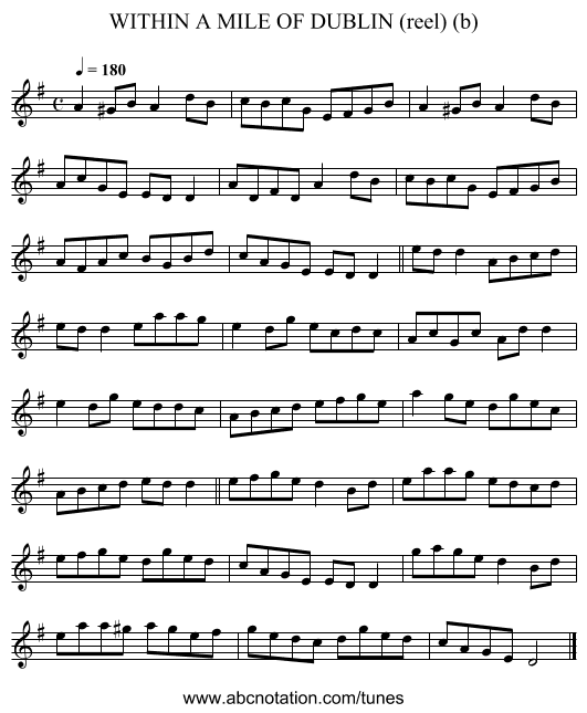 WITHIN A MILE OF DUBLIN (reel) (b) - staff notation