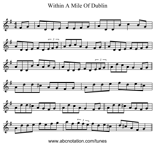 Within A Mile Of Dublin - staff notation