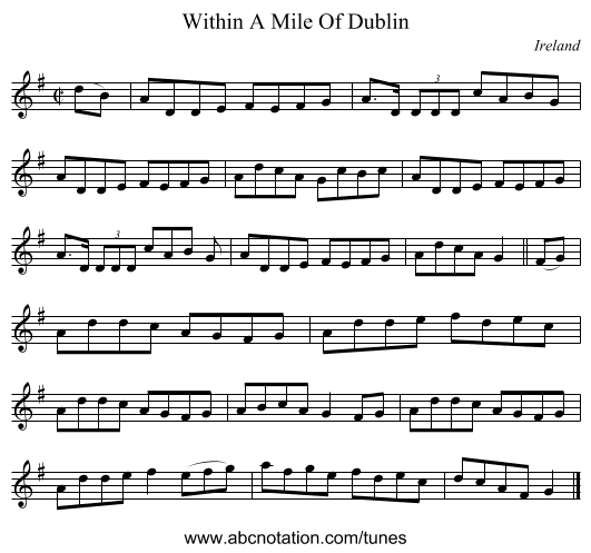 Within A Mile Of Dublin - staff notation