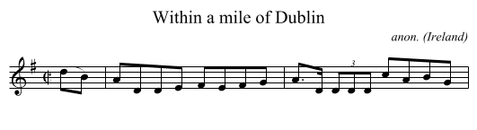 Within a mile of Dublin - staff notation