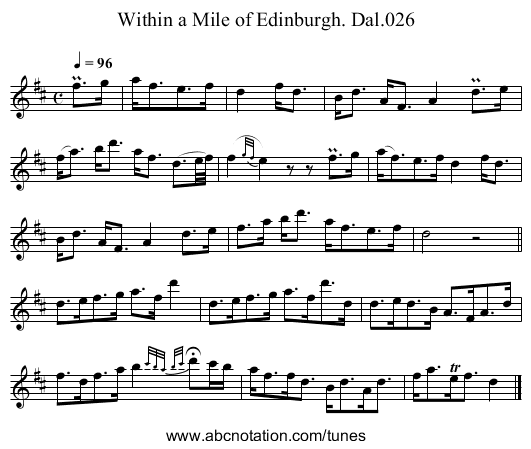 Within a Mile of Edinburgh. Dal.026 - staff notation