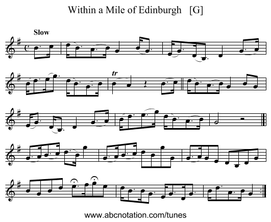 Within a Mile of Edinburgh   [G] - staff notation