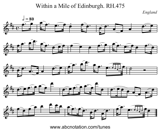 Within a Mile of Edinburgh. RH.475 - staff notation