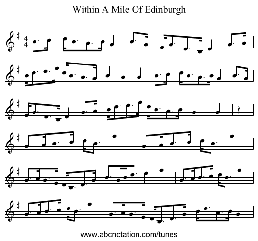 Within A Mile Of Edinburgh - staff notation