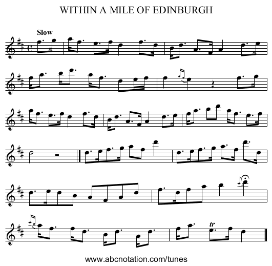 WITHIN A MILE OF EDINBURGH - staff notation