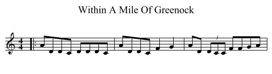 Within A Mile Of Greenock - staff notation