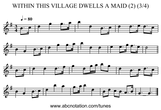 WITHIN THIS VILLAGE DWELLS A MAID (2) (3/4) - staff notation
