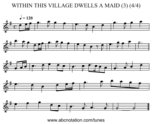 WITHIN THIS VILLAGE DWELLS A MAID (3) (4/4) - staff notation